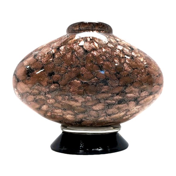 Dale Tiffany Hand Blown Art Glass Vase Brown Copper Gold Speckle Sparkle Oval 5" - Picture 3 of 8